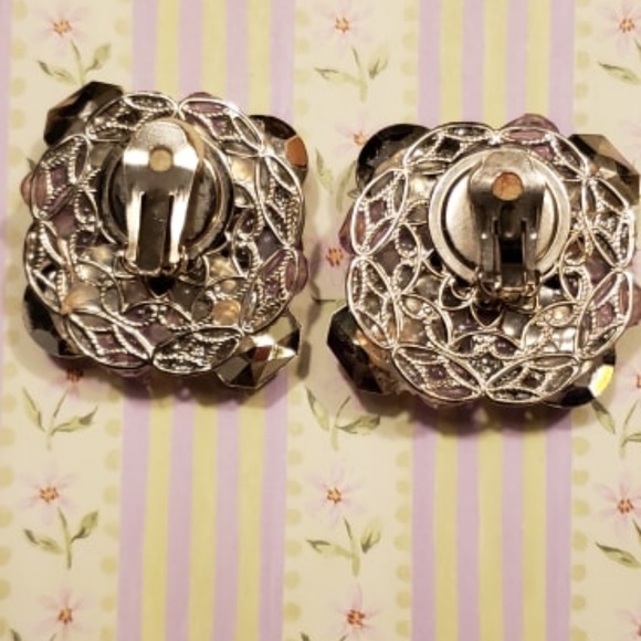 Vintage Lavender Gems One of A Kind Artisan Handmade Clip-On Earrings - Picture 7 of 9